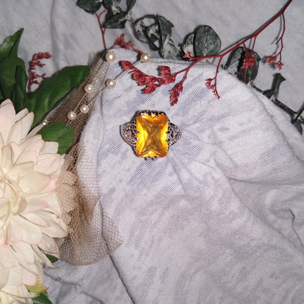 NWT Silver Plated Lab Created Citrine Ring